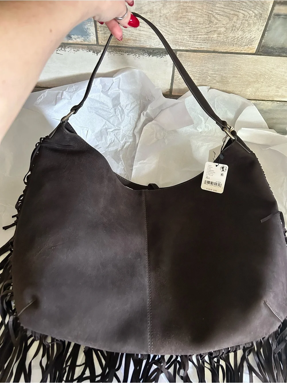 NWT Free People Finn Suede Fringe Shoulder Bag w/ Included Bag Charm